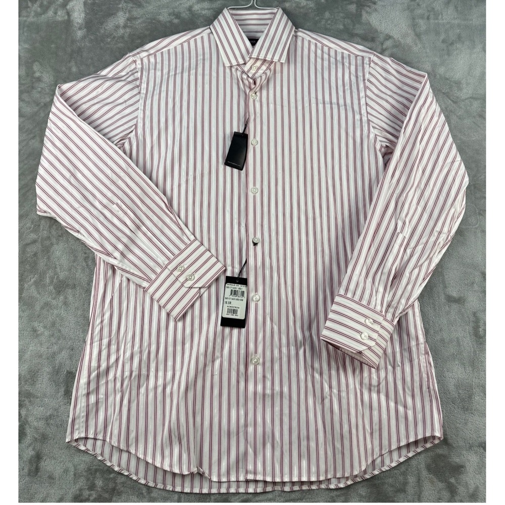 Hugo Boss Dress Shirt Mens 16.5 32/33 Gerald US Red White Striped NEW